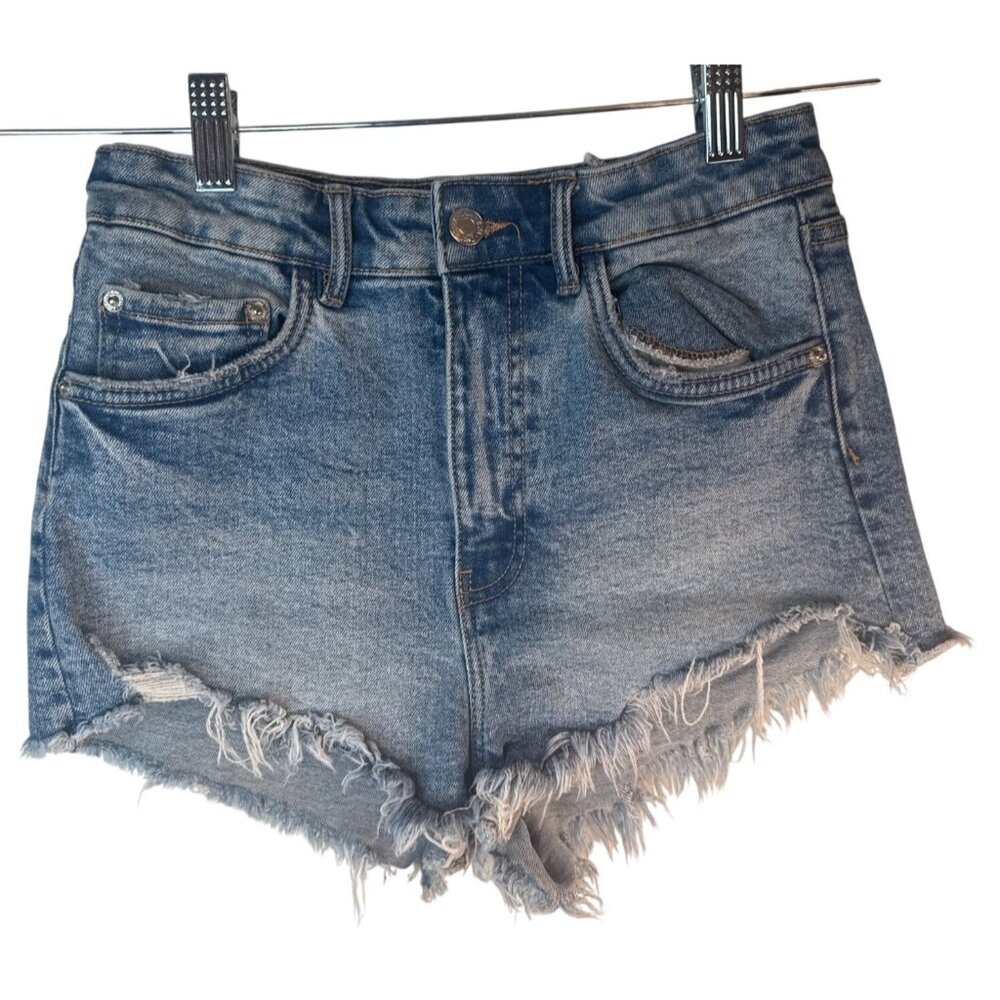 2/$30 ZARA Size 4 Light Blue High-Waisted Distressed Denim Shorts